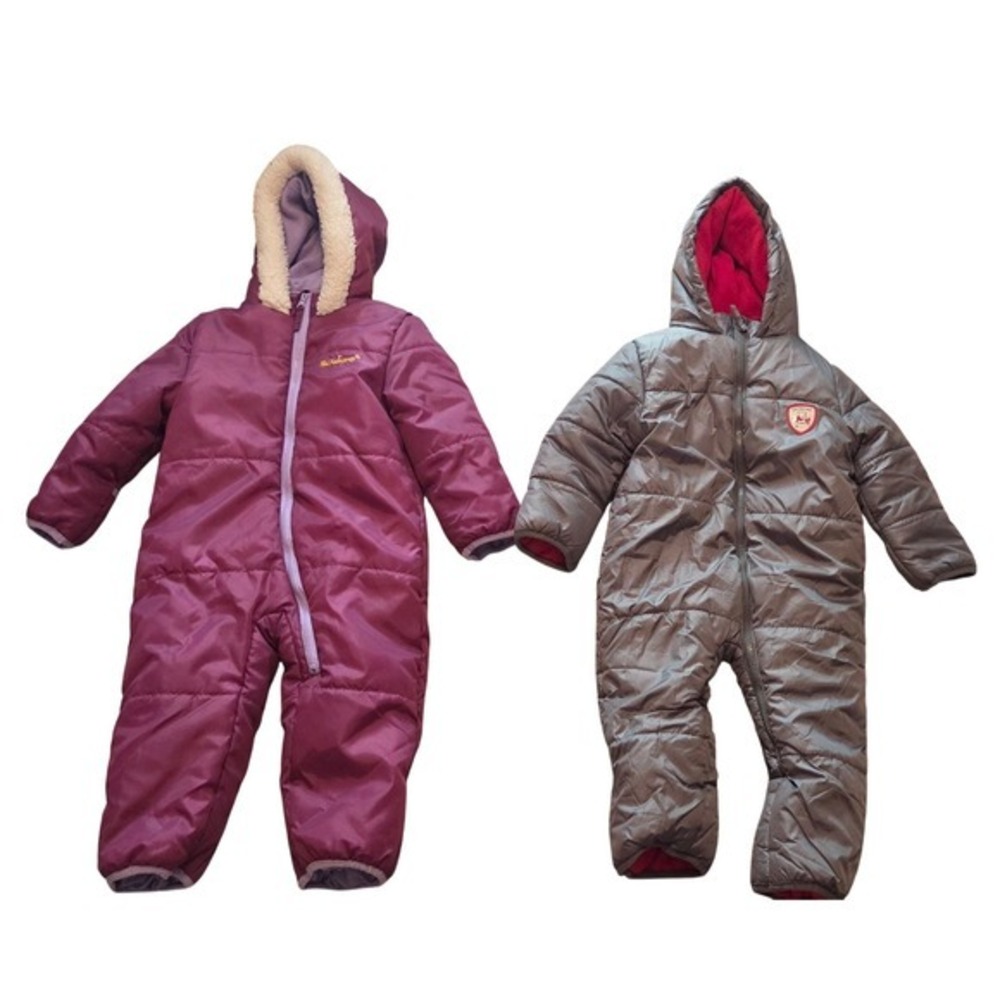 Gently Used Baby Pink Platinum and Grey Snowsuit Onesie 18-24Months